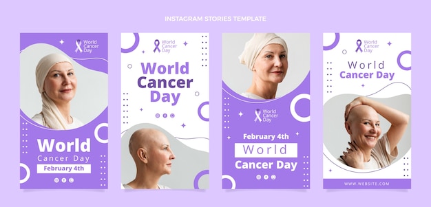 Vector colección plana de historias de instagram del día mundial del cáncer