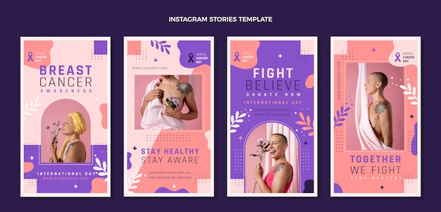 Colección plana de historias de instagram del día mundial del cáncer