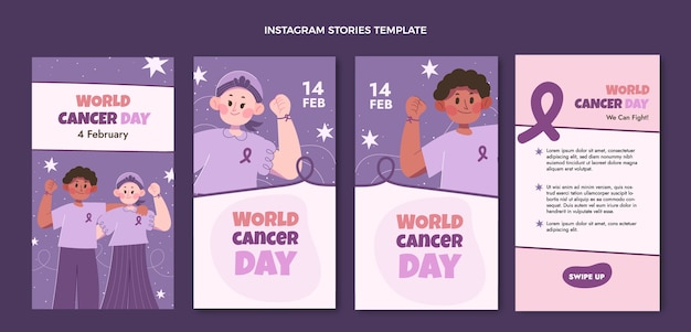 Vector colección plana de historias de instagram del día mundial del cáncer