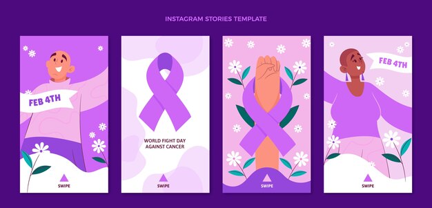 Colección plana de historias de instagram del día mundial contra el cáncer