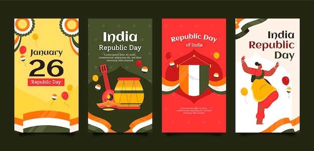 Colección plana de historias de instagram del día de la república india