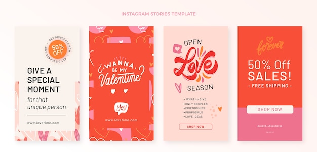 Colección plana de historias de instagram del día de san valentín