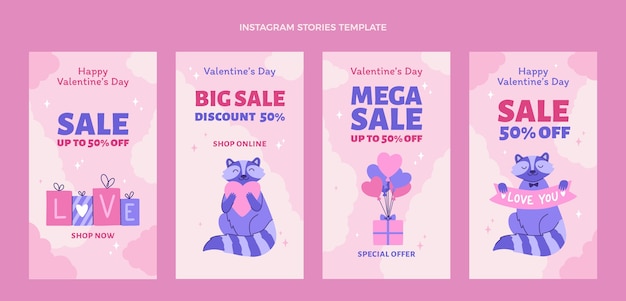 Colección plana de historias de instagram del día de san valentín