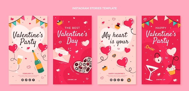 Vector colección plana de historias de instagram del día de san valentín