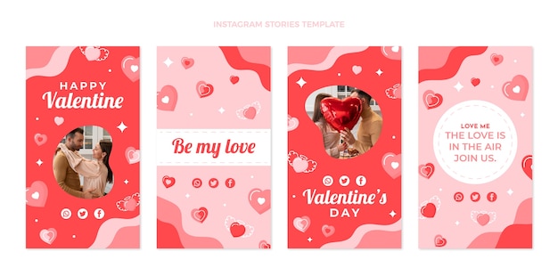 Vector colección plana de historias de instagram del día de san valentín