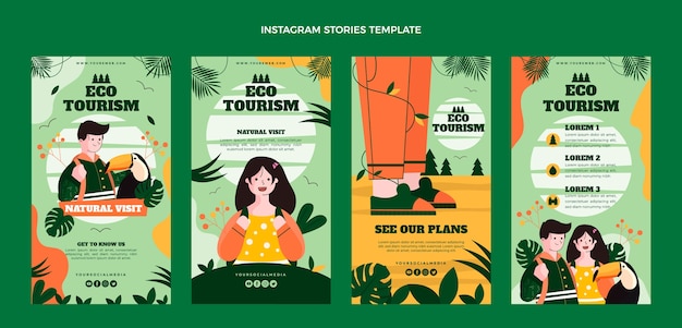 Vector colección plana de historias de instagram de ecoturismo