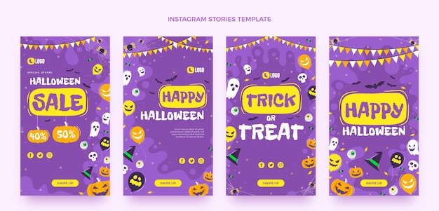 Colección plana de historias de instagram de halloween