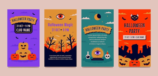 Vector colección plana de historias de instagram de halloween