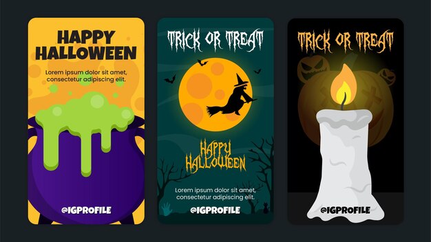 Colección plana de historias de instagram de halloween