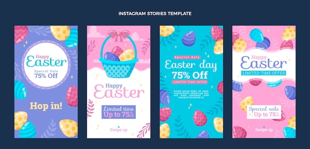 Vector colección plana de historias de instagram de pascua