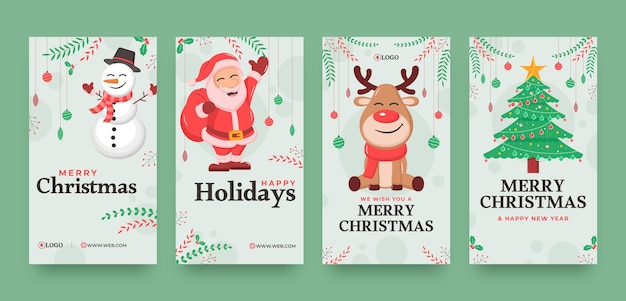 Colección plana de historias de instagram de temporada navideña