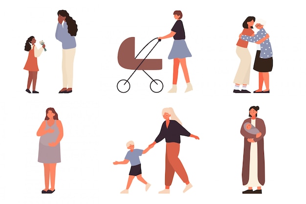 Colección plana madre e hijos. dia de la madre y la mujer