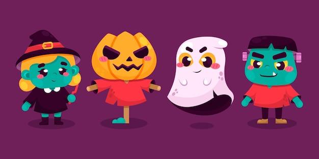 Vector colección plana de personajes de halloween