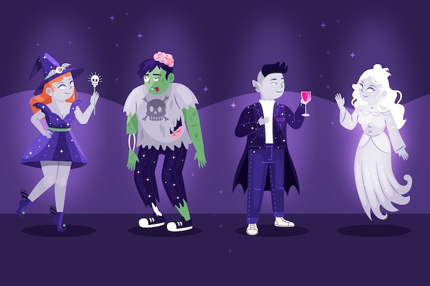 Vector colección plana de personajes de halloween