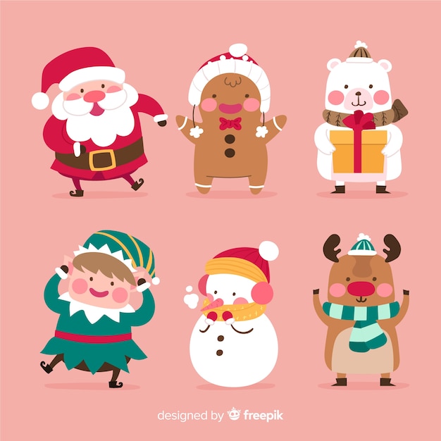 Vector colección plana de personajes de navidad