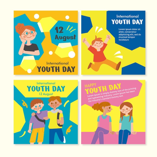 Vector colección plana de publicaciones del día internacional de la juventud