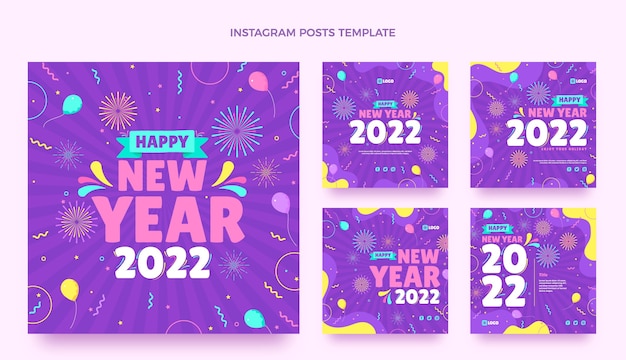 Vector colección plana de publicaciones de instagram de año nuevo