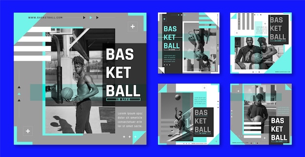 Vector colección plana de publicaciones de instagram de baloncesto