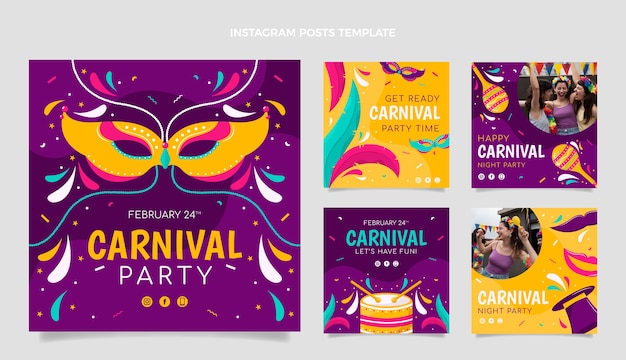 Vector colección plana de publicaciones de instagram de carnaval