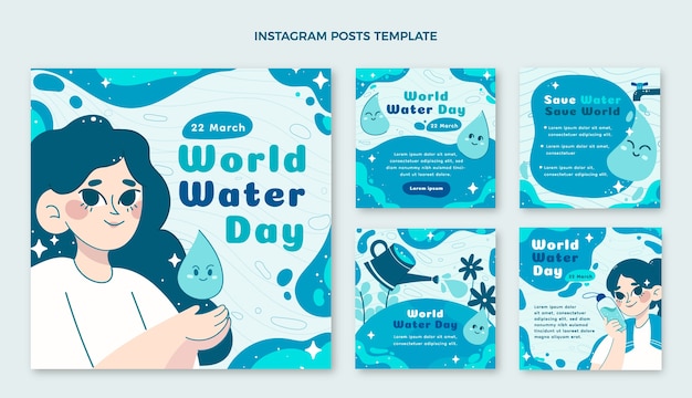 Colección plana de publicaciones de instagram del día mundial del agua