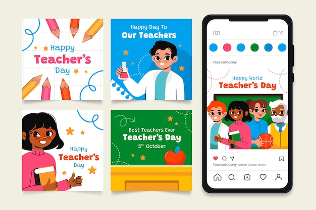 Colección plana de publicaciones de instagram para el día mundial del maestro