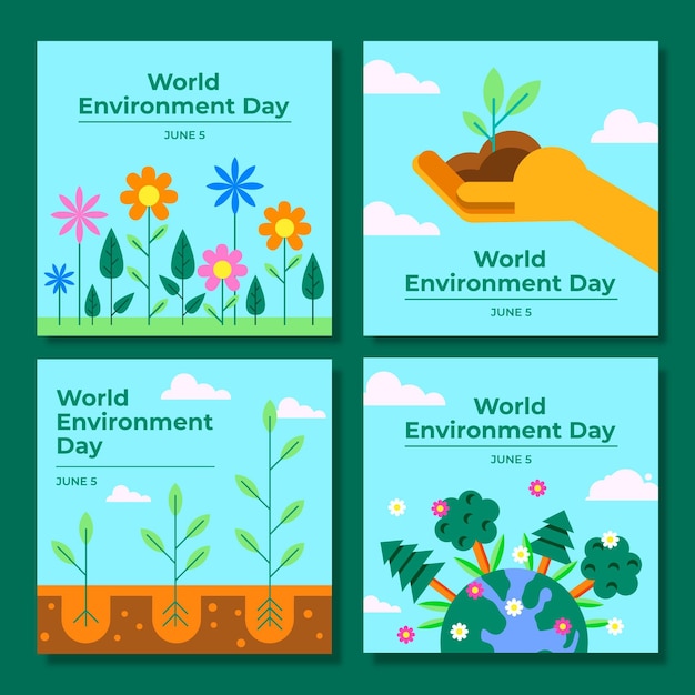 Vector colección plana de publicaciones de instagram del día mundial del medio ambiente