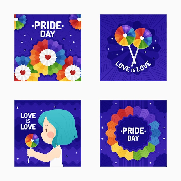 Colección plana de publicaciones de instagram del día del orgullo