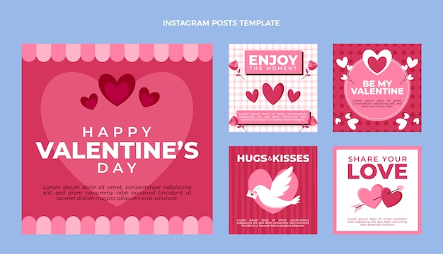 Vector colección plana de publicaciones de instagram del día de san valentín