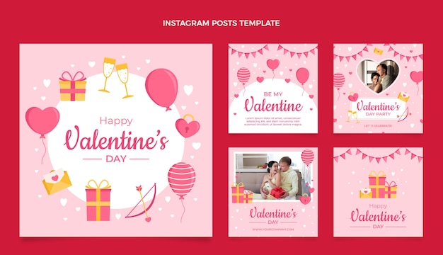 Colección plana de publicaciones de instagram del día de san valentín