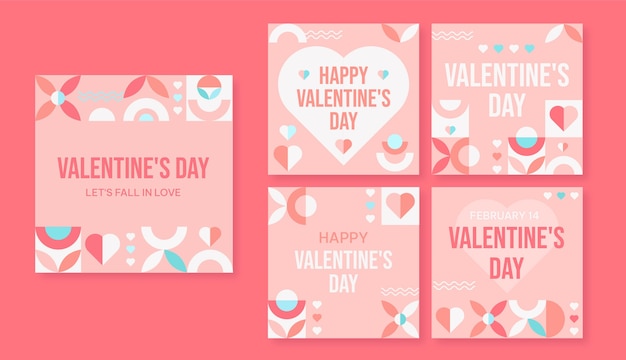 Vector colección plana de publicaciones de instagram del día de san valentín