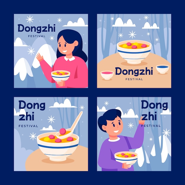 Colección plana de publicaciones de instagram del festival dongzhi