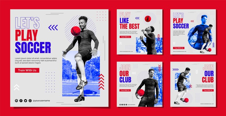 Vector colección plana de publicaciones de instagram de fútbol