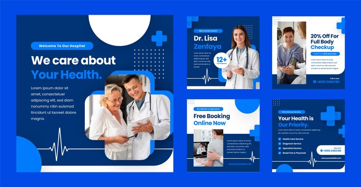 Vector colección plana de publicaciones de instagram de hospital