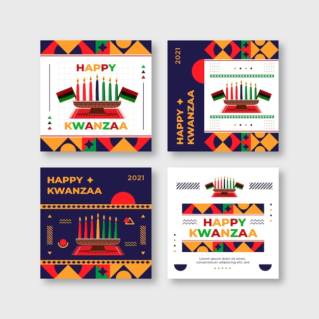 Vector colección plana de publicaciones de instagram de kwanzaa