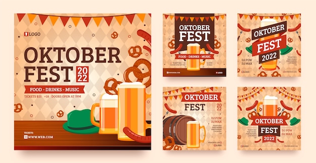 Vector colección plana de publicaciones de instagram oktoberfest