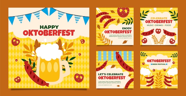 Vector colección plana de publicaciones de instagram oktoberfest