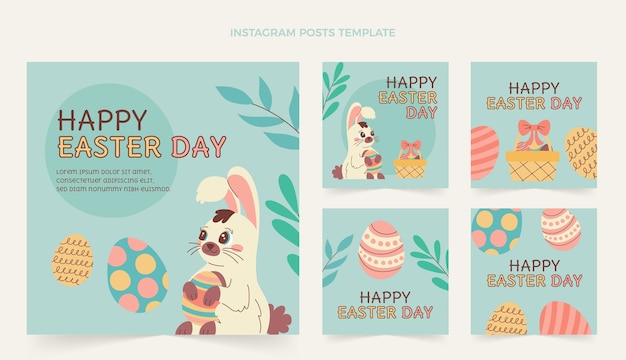 Vector colección plana de publicaciones de instagram de pascua