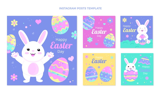 Vector colección plana de publicaciones de instagram de pascua