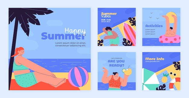 Colección plana de publicaciones de instagram para el verano