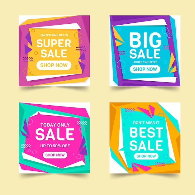 Colección plana de publicaciones de venta de instagram