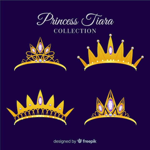 Colección plana tiaras de princesa de oro