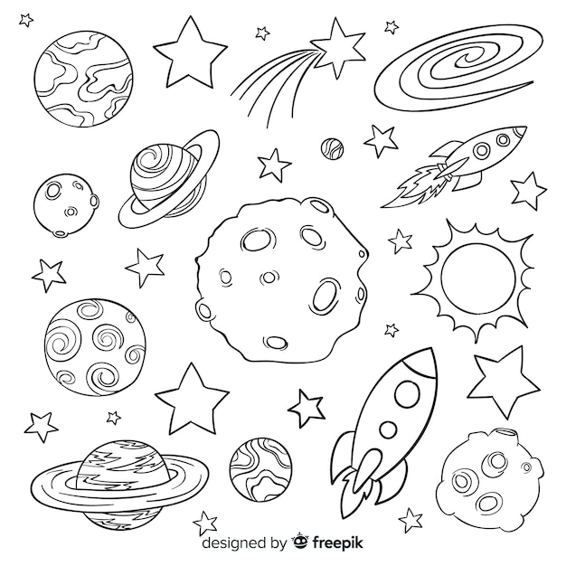 Colección de planetas dibujados a mano en estilo doodle