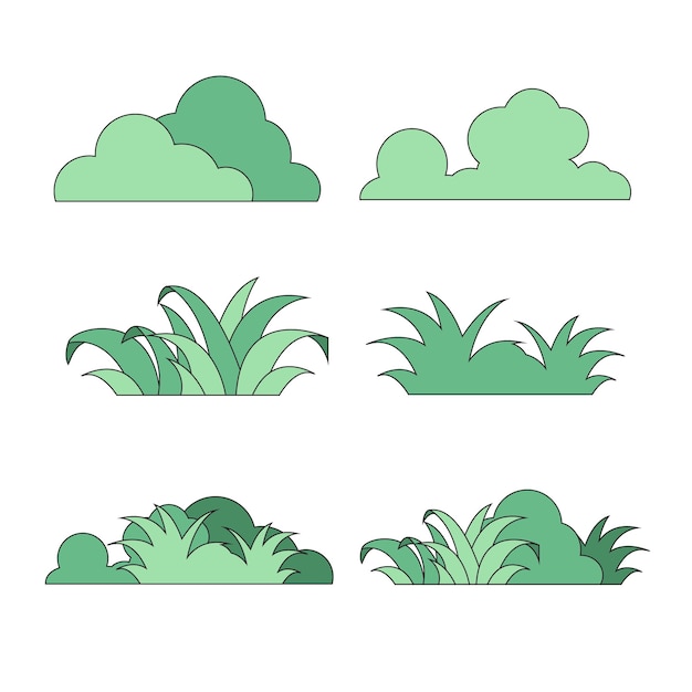 Colección de plantas y arbustos verdes estilizados para el diseño del paisaje