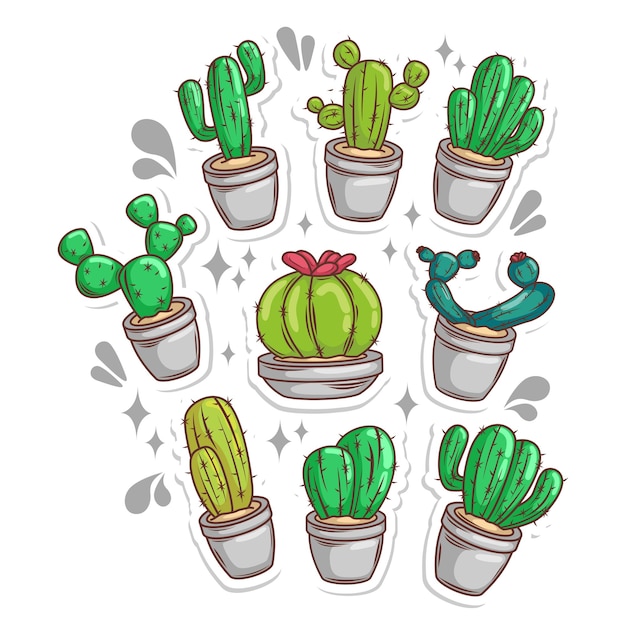 Vector colección de plantas de cactus con dibujos a mano y ilustraciones