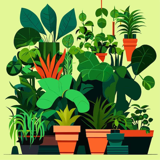 Vector colección de plantas de interior dibujadas a mano o colección de hermosas plantas de interior en macetas