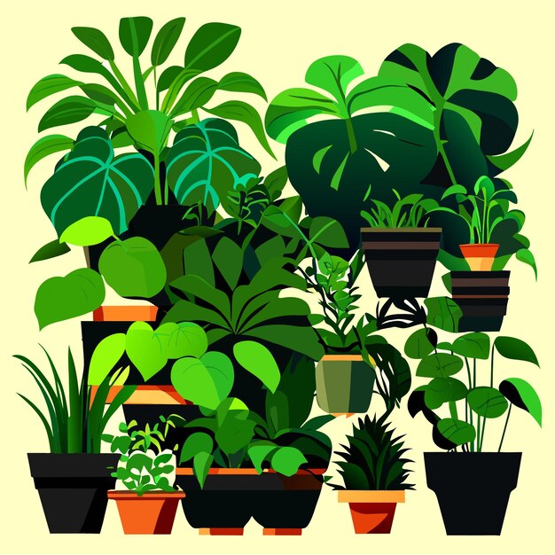 Vector colección de plantas de interior dibujadas a mano o colección de hermosas plantas de interior en macetas