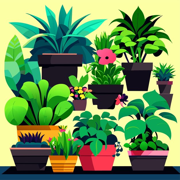 Vector colección de plantas de interior dibujadas a mano o colección de hermosas plantas de interior en macetas