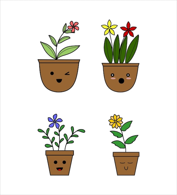 Colección de plantas en maceta con expresiones lindas