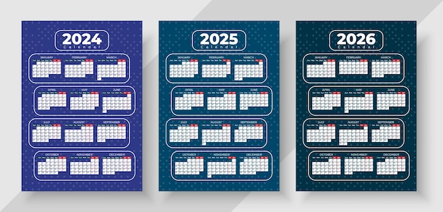 Colección de plantilla de calendarios 2024 2025 2026