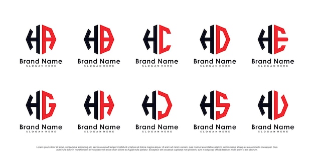 Colección de plantilla de diseño de logotipo de icono de letra inicial h con elemento creativo Vector Premium
